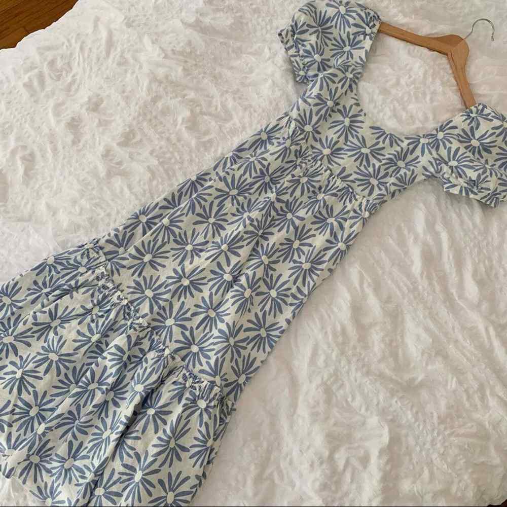 New $398 Ralph Lauren 100% Linen Long Floral Maxi Dress White Blue Size 2 - Picture 1 of 12